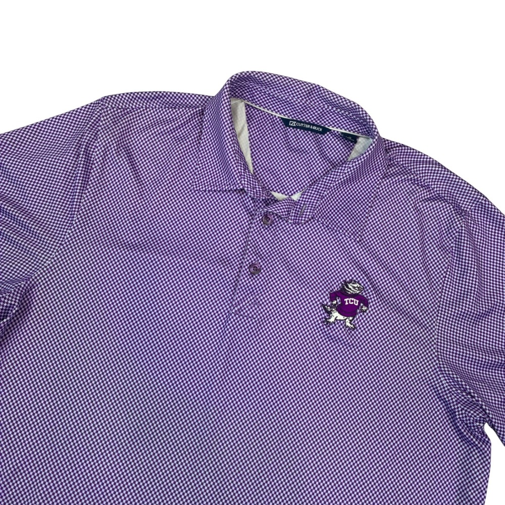 Cutter & Buck Polo Men Large Purple TCU Horned Frogs NCAA Golf Shirt Stretch